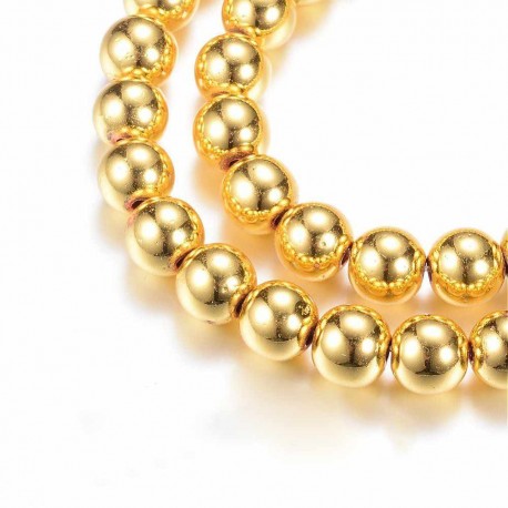 10 perles rondes hématite galvanoplastie plaqué or  6mm