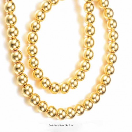10 Perles hématites galvanoplastie plaqué  or 8mm