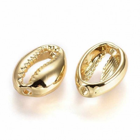 4 perles intercalaire  cuivre plaqué or 14KT  Cauris 17x12mm