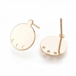 1 Paire boucle d'oreille clou acier plaqué or 14KT  ronde 14x12mm