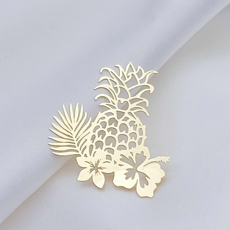 2 Estampes filigrane feuille et ananas doré or fin 24kc 41x35m