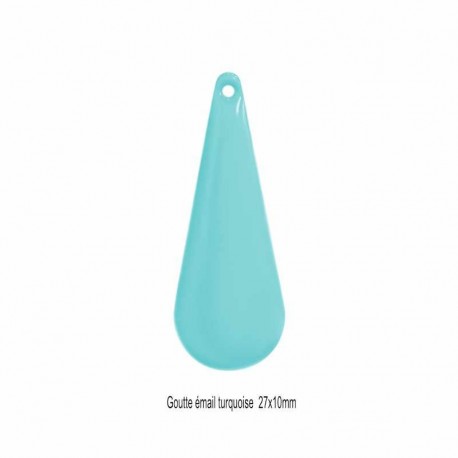 2 breloques sequins goutte laiton émaillés turquoise  27x10mm