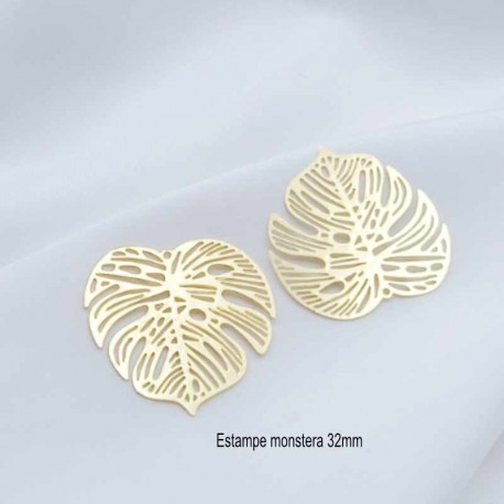 4 pendentifs estampes laiton plaqué  or monstera 26x26x0.3mm