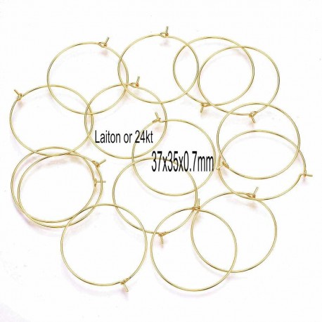 10 créoles laiton  or 24kt 37X35x0.7mm