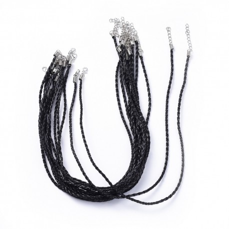 1collier tressé similicuir noir 43cm