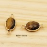 1 connecteur pierre semi précieuse oeil de  tigre laiton or 24kt 15x11mm