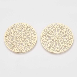 4 estampes connecteur  filigrane laiton rond or clair 30mm