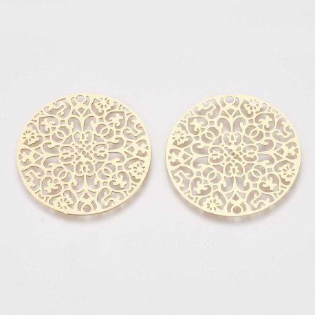 4 estampes connecteur  filigrane laiton rond or clair 30mm