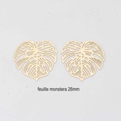 4 pendentifs estampes laiton or 24kt monstera 26mmx0.3mm